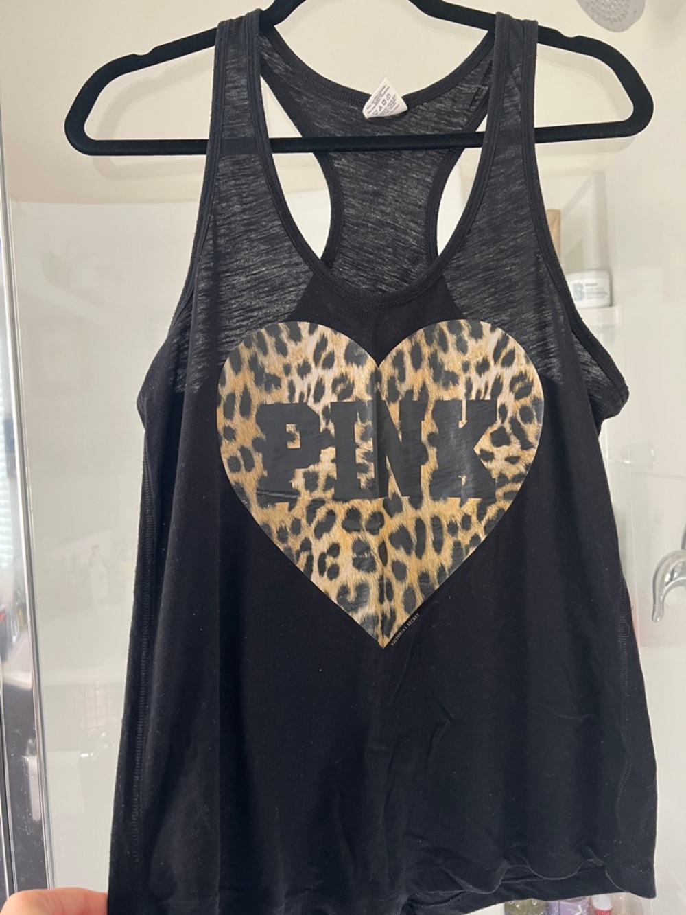 VS PINK Leopard Heart Racerback Tank - Black